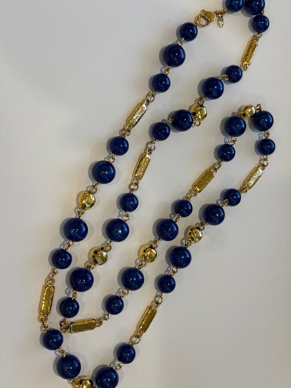 Vintage Napier Station Necklace Gold Tone Links with Blue Beads